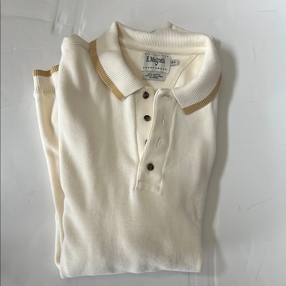 E. Magrath Cream Long Sleeve Pullover with Tan Trim